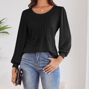 🌻4/$20 PopReal Black Oversized T Shirt Long Sleeve Crew Neck Pleated Small